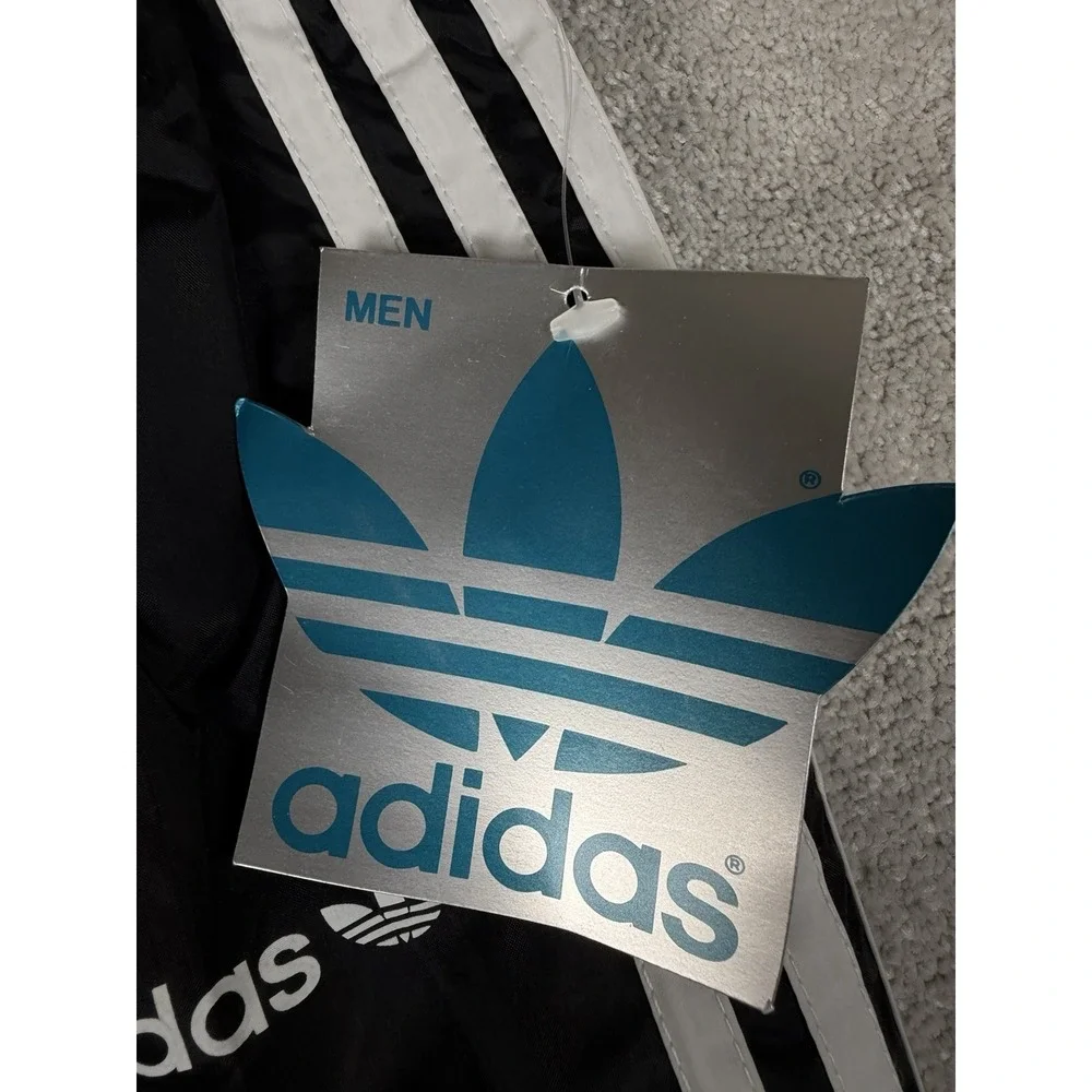 Vintage Adidas Pants Mens Small Black Windbreaker Nylon Taiwan 3-Stripe Logo DS